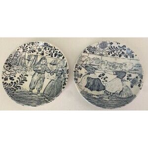 2 VTG BOCH Delft Royal Sphinx Blue Mini Plates Coasters Children